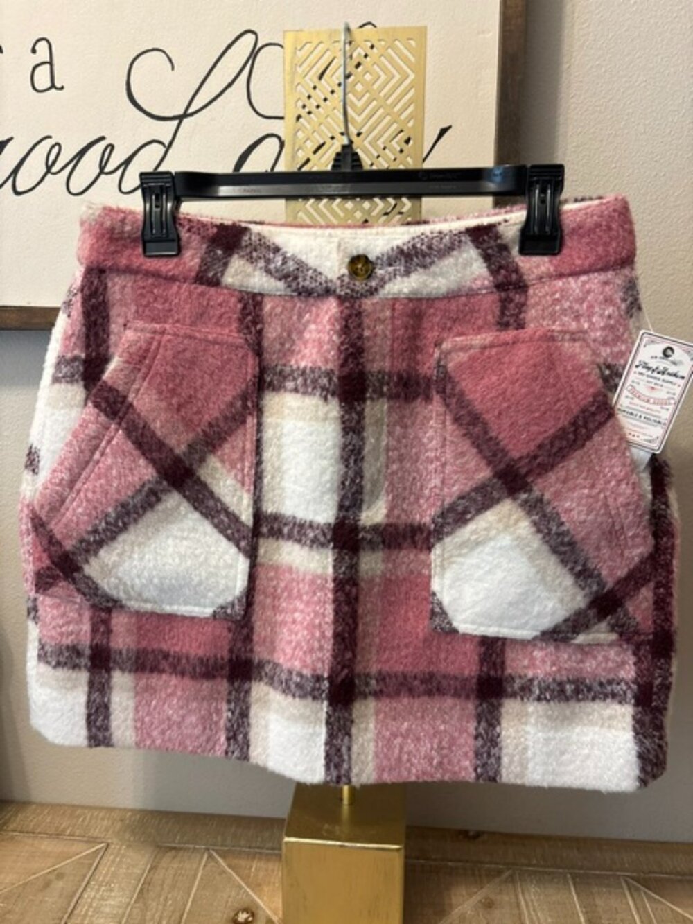 NEW Flag & Anthem Wasilla Plaid Utility Mini Skirt Pink Plaid